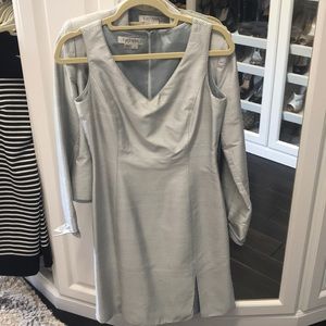 Kay under blue and white sold dress with jacket